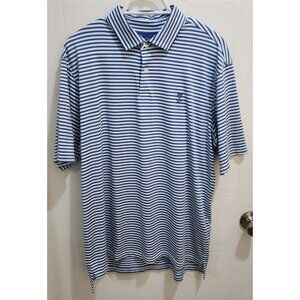 FG Tech Blue White Striped Short Sleeve Golf Stretch Polo Shirt Size L‎ USA Made